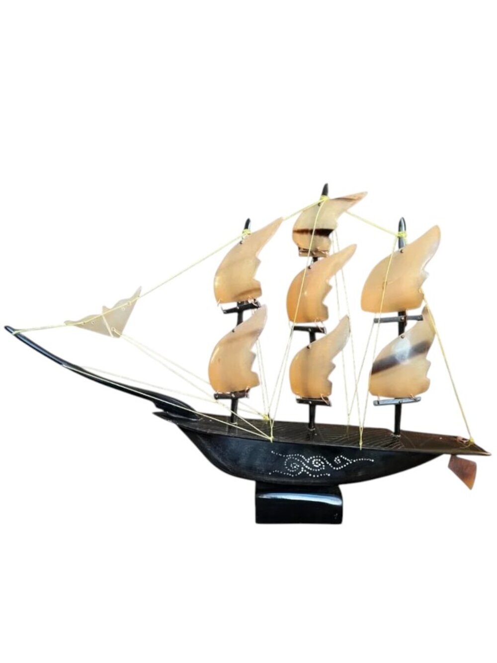 Rare! Large Vtg Bone and Horn Sailboat Hand-Engraved Inlay 17.5" long x 12" tall - Picture 1 of 15